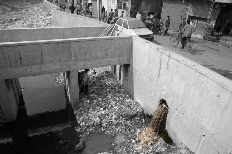 Untreated sewage emptying into a stormwater drain in East district, National Capital Territory of Delhi
